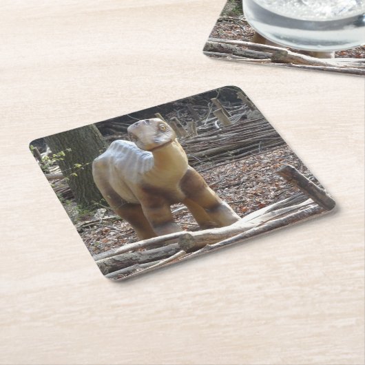 かわいい小さなベージュ恐竜コースター スクエアペーパーコースター (アングル)