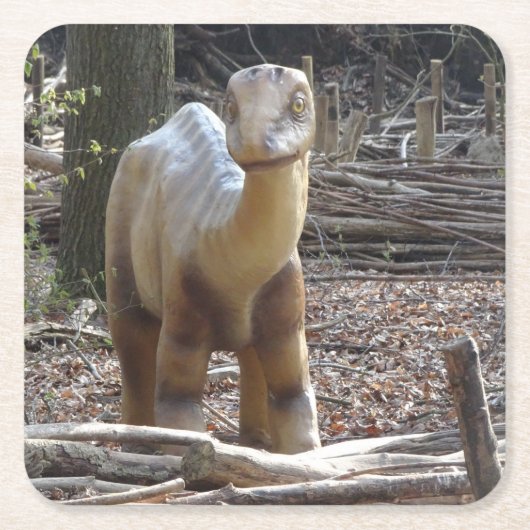 かわいい小さなベージュ恐竜コースター スクエアペーパーコースター (正面)