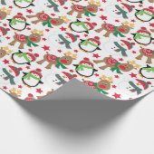 かわいい小さなペンギンと鹿のクリスマス ラッピングペーパー (角)