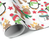 かわいい小さなペンギンと鹿のクリスマス ラッピングペーパー (ロールコーナー)