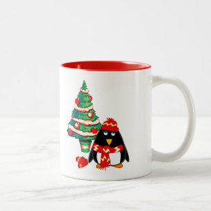 かわいい小さなペンギン 名前をカスタムする クリスマスプレゼント ツートーンマグカップ