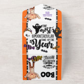 かわいい小さなマイラの怪物の子供たちがハロウィーンの誕生日を過ごす オールインワン招待状 (外側)