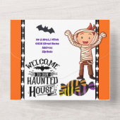 かわいい小さなマイラの怪物の子供たちがハロウィーンの誕生日を過ごす オールインワン招待状 (裏面)