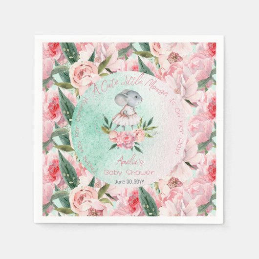 かわいい小さなマウスが彼女の方法で女の子の赤ちゃんシャワー スタンダードカクテルナプキン (正面)