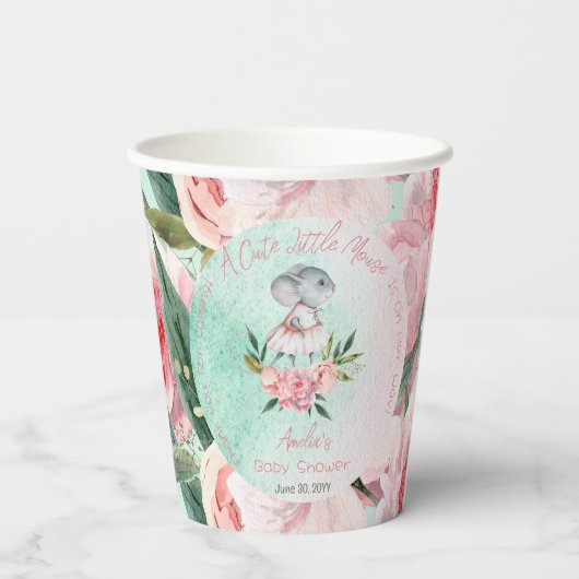 かわいい小さなマウスが彼女の方法で女の子の赤ちゃんシャワー 紙コップ (裏面)