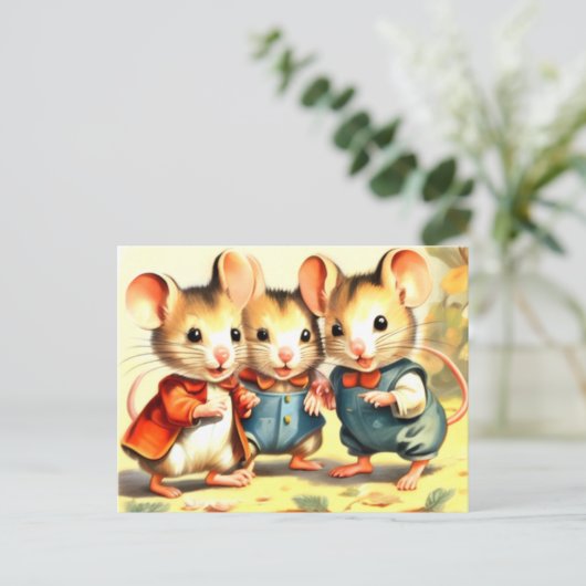 かわいい小さなマウスの友達 ポストカード (スタンド正面)