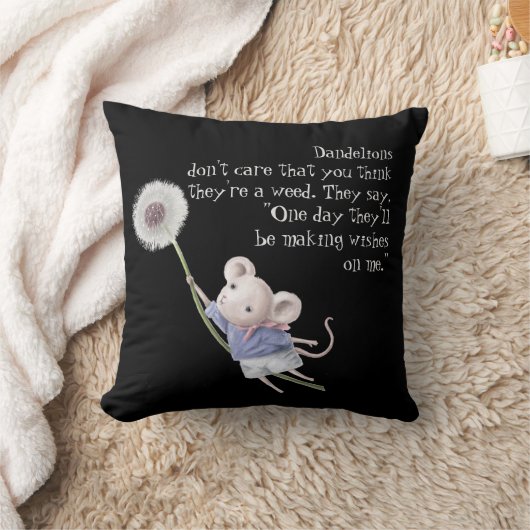 かわいい小さなマウスタンポポ感動的引用文 クッション (ブランケット)