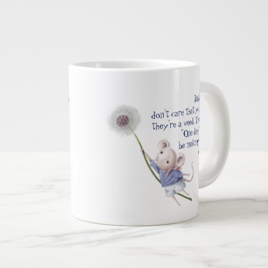 かわいい小さなマウスタンポポ感動的引用文 ジャンボコーヒーマグカップ (正面右)