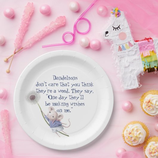 かわいい小さなマウスタンポポ感動的引用文 ペーパープレート (パーティー)