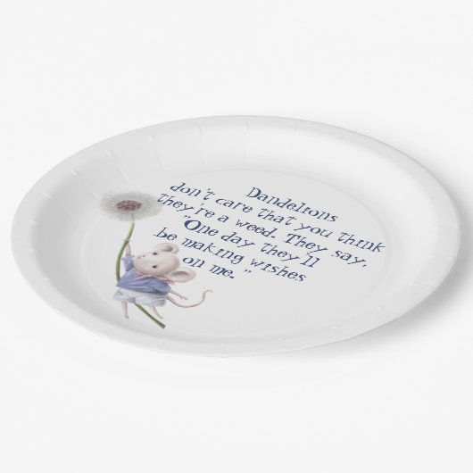 かわいい小さなマウスタンポポ感動的引用文 ペーパープレート (アングル)