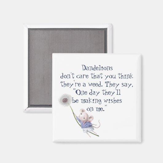 かわいい小さなマウスタンポポ感動的引用文 マグネット (正面/裏面)