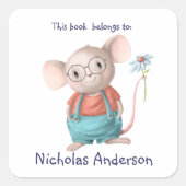 かわいい小さなマウス動物のメガネ漫画 スクエアシール (正面)