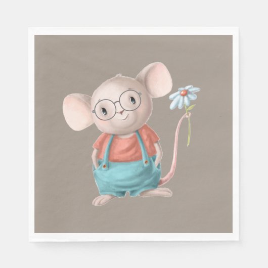 かわいい小さなマウス動物の漫画紙プレート スタンダードランチョンナプキン (正面)