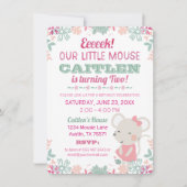 かわいい小さなマウス水カラー誕生日招待状 招待状 (正面)