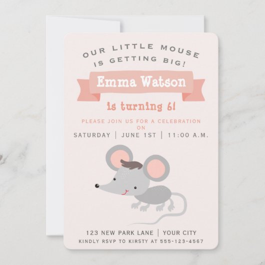 かわいい小さなマウス – 子供の誕生日パーティー 招待状 (正面)