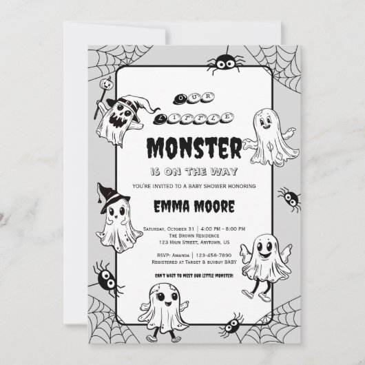 かわいい小さなモンスターのハロウィンベビーシャワーアート 招待状 (正面)