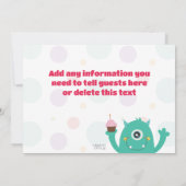 かわいい小さなモンスターの共同誕生日パーティー、任意の年齢 招待状 (裏面)