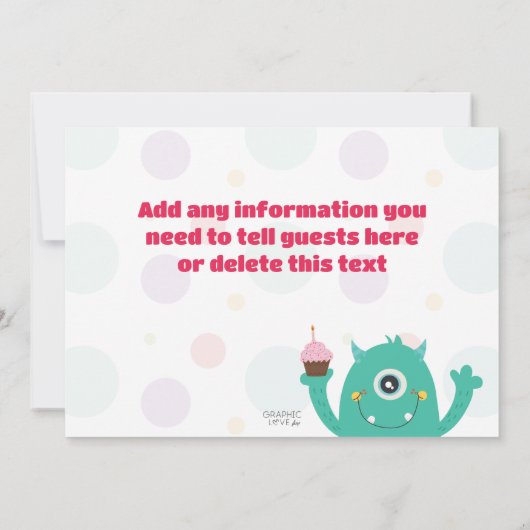 かわいい小さなモンスターの共同誕生日パーティー、任意の年齢 招待状 (裏面)