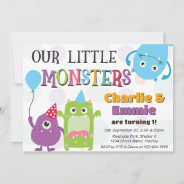 かわいい小さなモンスターの共同誕生日パーティー、任意の年齢 招待状
