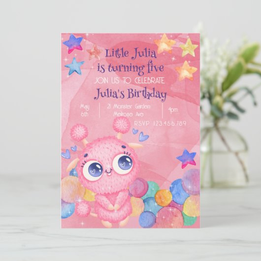 かわいい小さなモンスターの誕生日の招待状 招待状 (スタンド正面)
