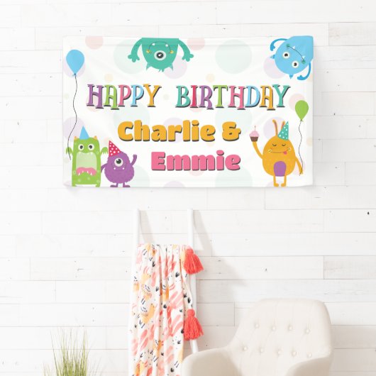 かわいい小さなモンスターの誕生日パーティー、任意の年齢 横断幕 (インサイチュ)