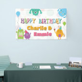 かわいい小さなモンスターの誕生日パーティー、任意の年齢 横断幕 (トレードショー)