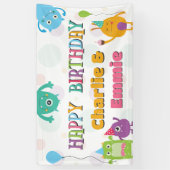 かわいい小さなモンスターの誕生日パーティー、任意の年齢 横断幕 (縦)