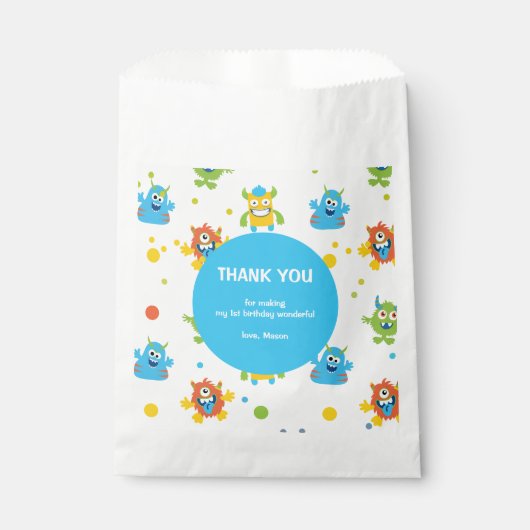 かわいい小さなモンスターをテーマにした誕生日パーティー フェイバーバッグ (正面)