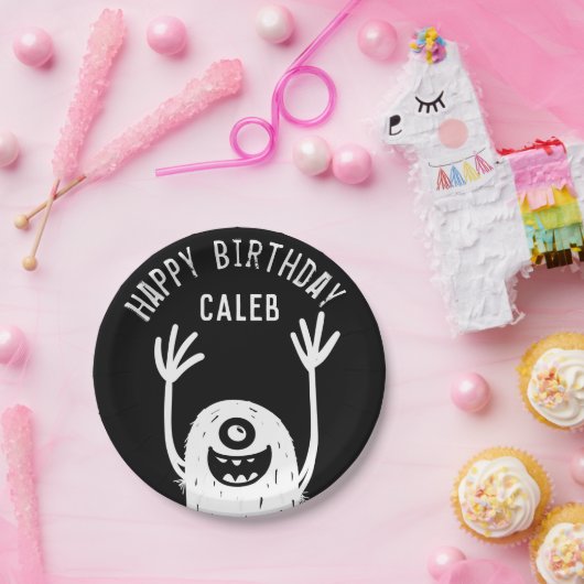 かわいい小さなモンスターカスタム誕生日ボーイズ紙プラ ペーパープレート (パーティー)