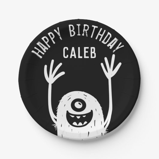 かわいい小さなモンスターカスタム誕生日ボーイズ紙プラ ペーパープレート (正面)