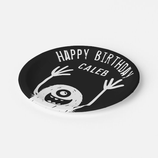 かわいい小さなモンスターカスタム誕生日ボーイズ紙プラ ペーパープレート (アングル)
