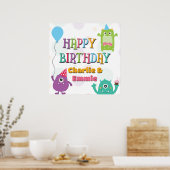 かわいい小さなモンスターハッピーバースデーパーティー、任意の年齢 ポスター (キッチン)