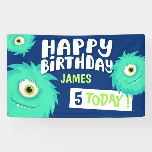 かわいい小さなモンスターブルー 横断幕 (横)