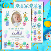 かわいい小さなモンスター写真誕生日パーティー 招待状