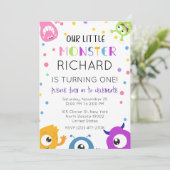 かわいい小さなモンスター水玉模様をテーマにした誕生日 招待状 (スタンド正面)