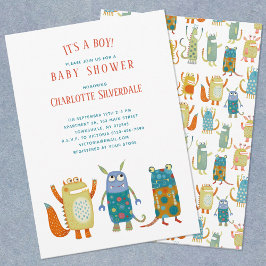 かわいい小さなモンスター男の子の赤ちゃんシャワー 招待状