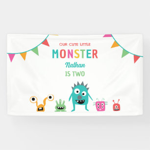 かわいい小さなモンスター誕生日キッズボーイカラフル 横断幕