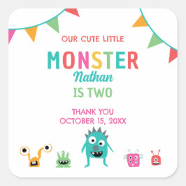 かわいい小さなモンスター誕生日パーティーありがとう スクエアシール