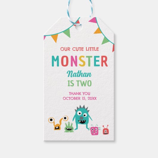 かわいい小さなモンスター誕生日ボーイハロウィーン ギフトタグ (正面)