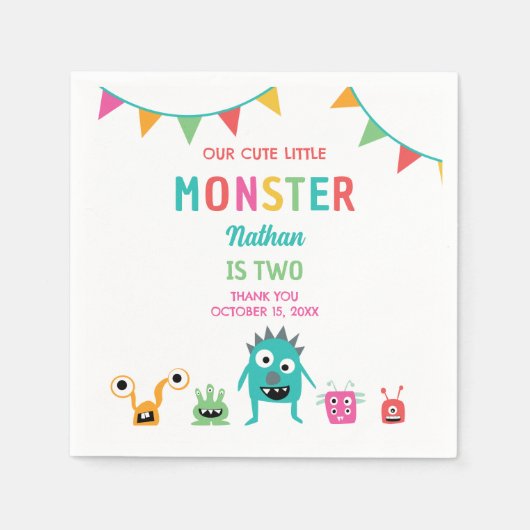 かわいい小さなモンスター誕生日ボーイハロウィーン スタンダードカクテルナプキン (正面)