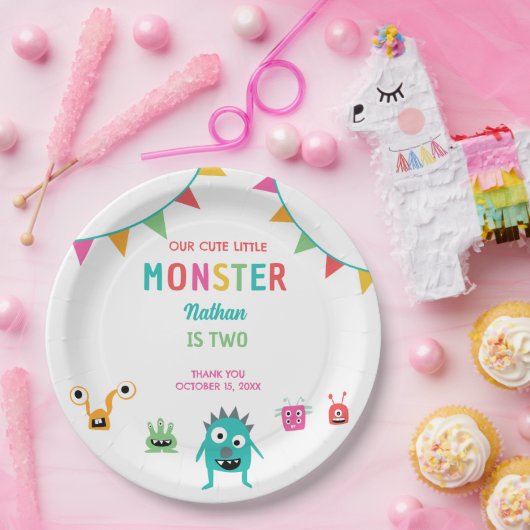 かわいい小さなモンスター誕生日ボーイハロウィーン ペーパープレート (パーティー)