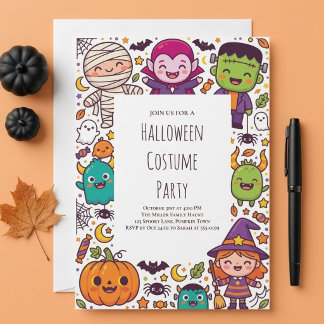 かわいい小さなモンスター ハロウィンコスチュームパーティー 招待状