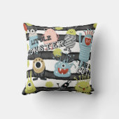 かわいい小さなモンスター モダン シック ウォーターカラー ストライプ クッション (裏面)
