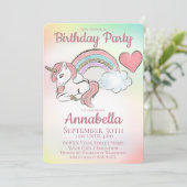 かわいい小さなユニコーンとレインボー金ゴールドグリッター 招待状 (スタンド正面)