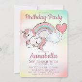 かわいい小さなユニコーンとレインボー金ゴールドグリッター 招待状 (正面)