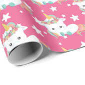 かわいい小さなユニコーンと星のタイルパーティーラップ ラッピングペーパー (ロールコーナー)