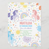 かわいい小さなユニコーンのパーティー招待状 招待状 (正面/裏面)