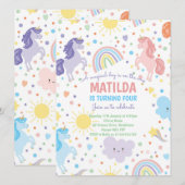 かわいい小さなユニコーンのパーティー招待状 招待状 (正面/裏面)