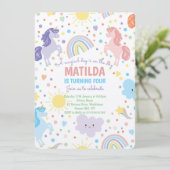 かわいい小さなユニコーンのパーティー招待状 招待状 (スタンド正面)