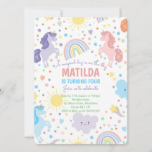 かわいい小さなユニコーンのパーティー招待状